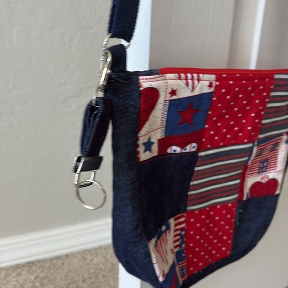 Hand crafted Patchwork Crossbody Bag in Red and Blue - Picture 3 of 4
